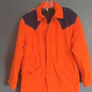 Vibrant Orange and Denim Men's Puffer Jacket